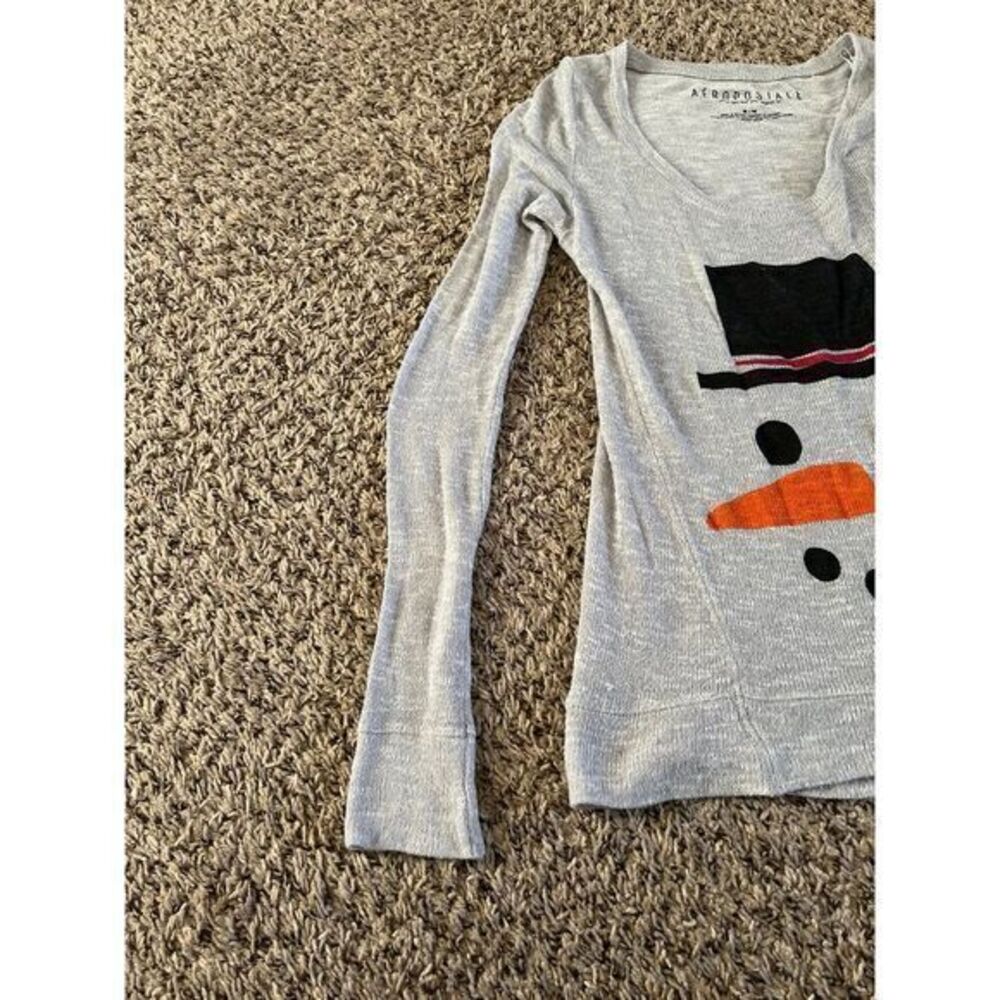 Aeropostale Vintage gray thin women's snowman top size medium - Picture 5 of 6